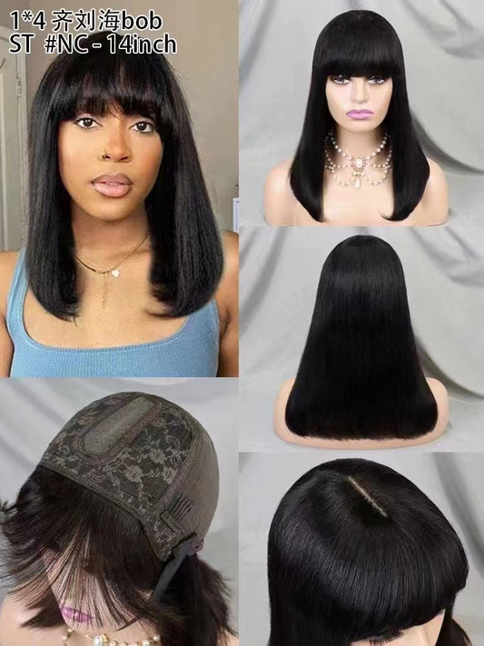 1x4 lace closure 14" Bob wig #NC colors Brazilian human hair