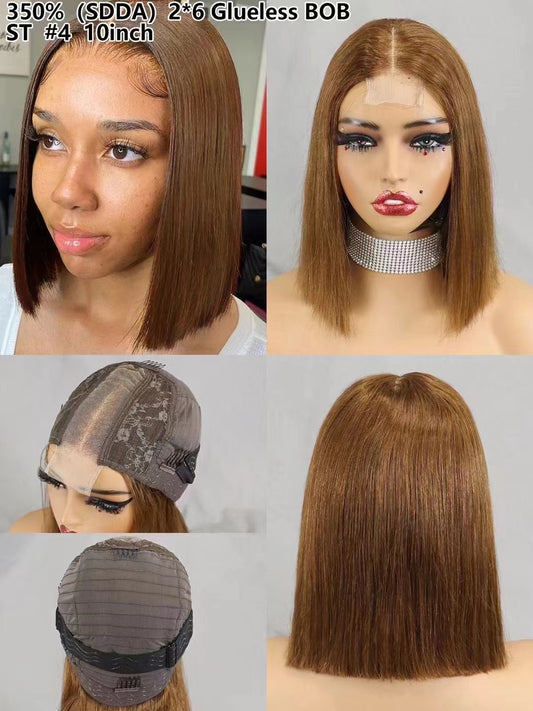 2x6 lace closure  #4 color  human hair Bob wig
