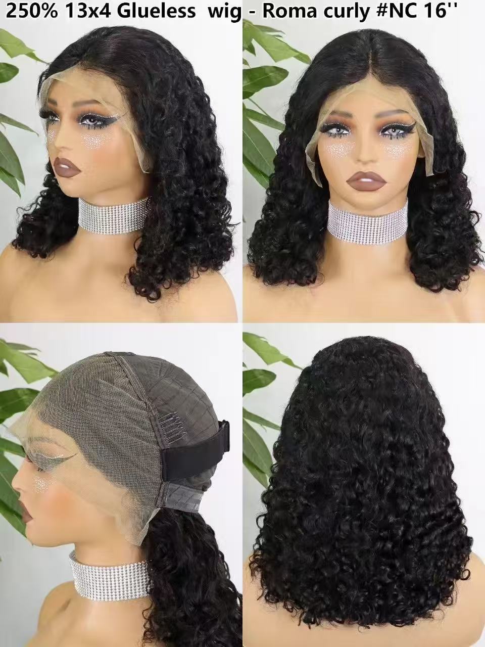 100% Human Hair 12“-18” Inches Roma Curly 13*4 Lace Frontal Wigs