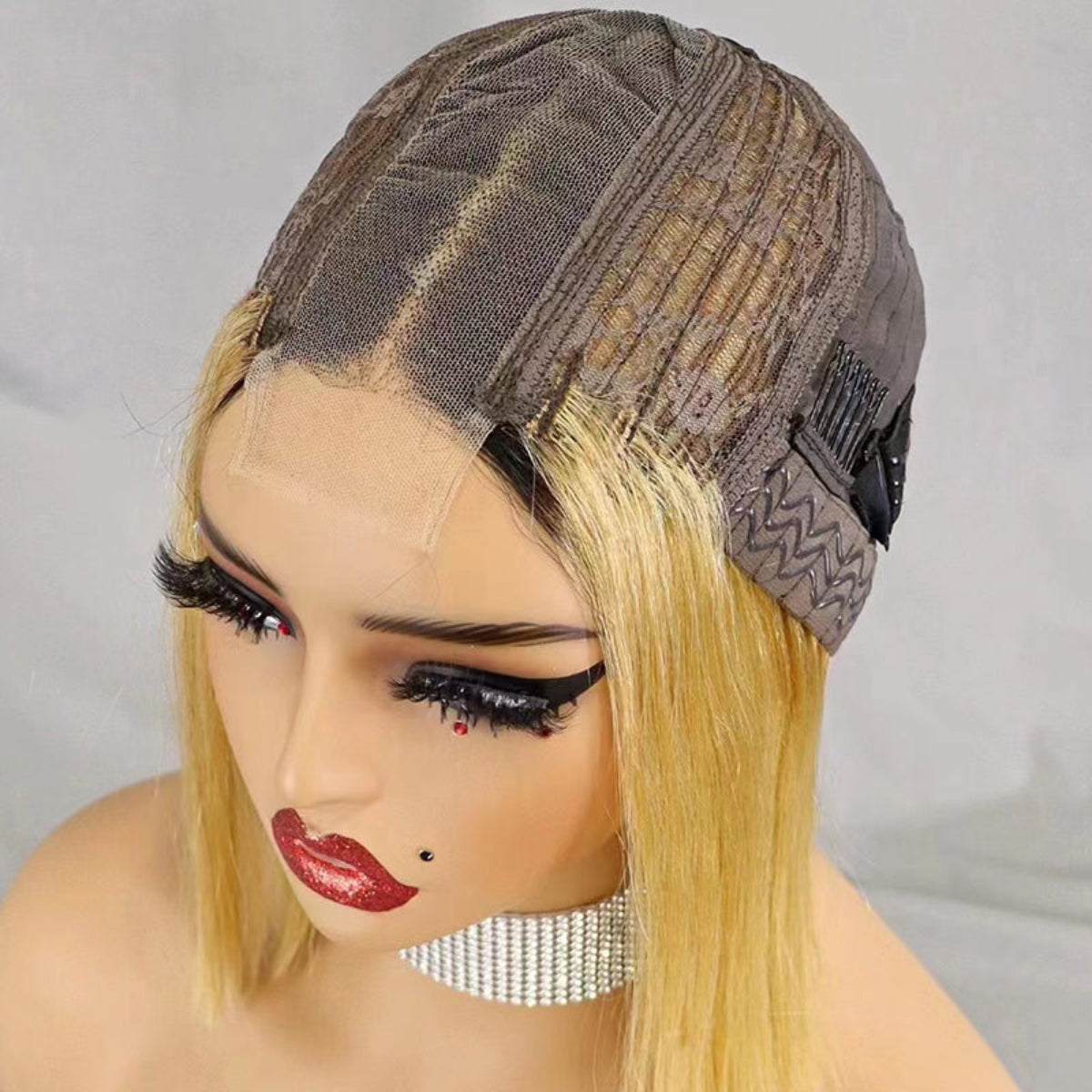 2×6 Lace closure #1BT27 Human Hair Bob Wig