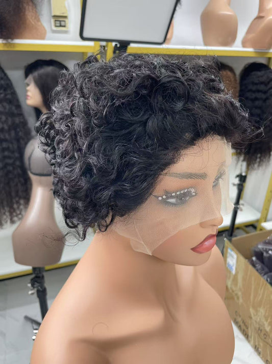 Afro Wig Short Sassoon Straight Brazilian Raw Indian Virgin 180% Density Human Hair hd Transparent swiss Lace Front Frontal Wig
