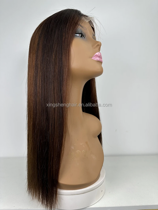 18Inch 2x6 Vietnam Human Hair Wig #Piano Color Bone Straight Hair Factory Direct Sale