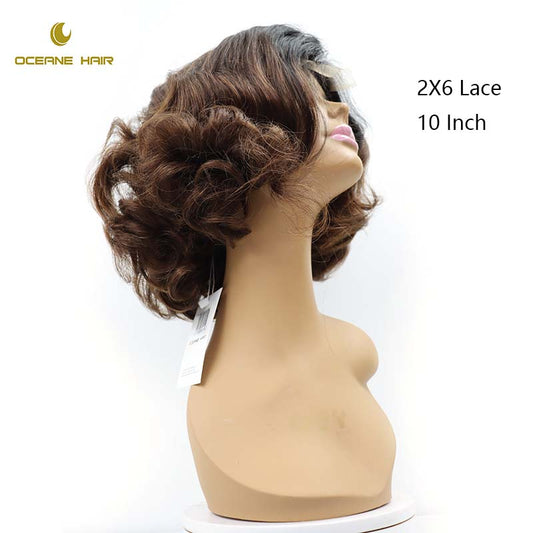 100% Human Hair 10 Inches Bouncy Curly 2x6 Lace Frontal Wigs
