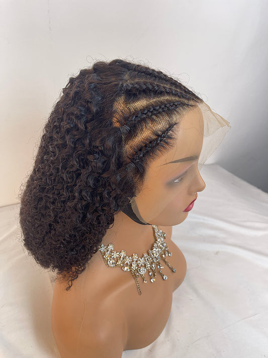 13x4 Lace Front Wig Jerry Curly 16Inch Pre Plucked Braided Knots