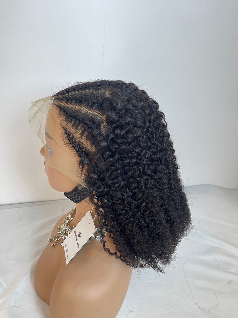 13x4 Lace Front Wig Jerry Curly 16Inch Pre Plucked Braided Knots