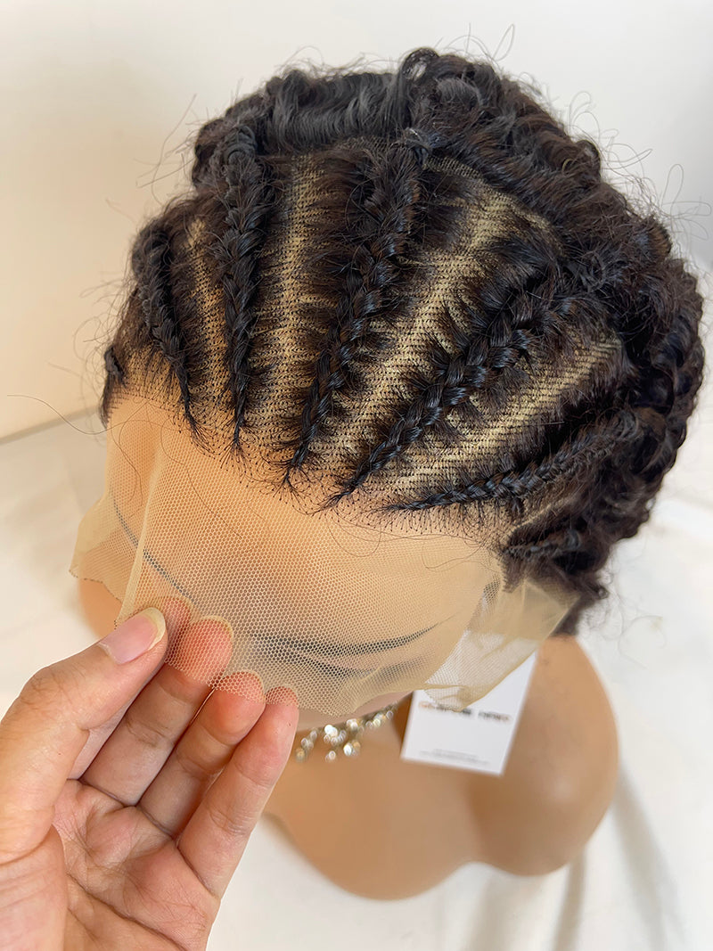 13x4 Lace Front Wig Jerry Curly 16Inch Pre Plucked Braided Knots
