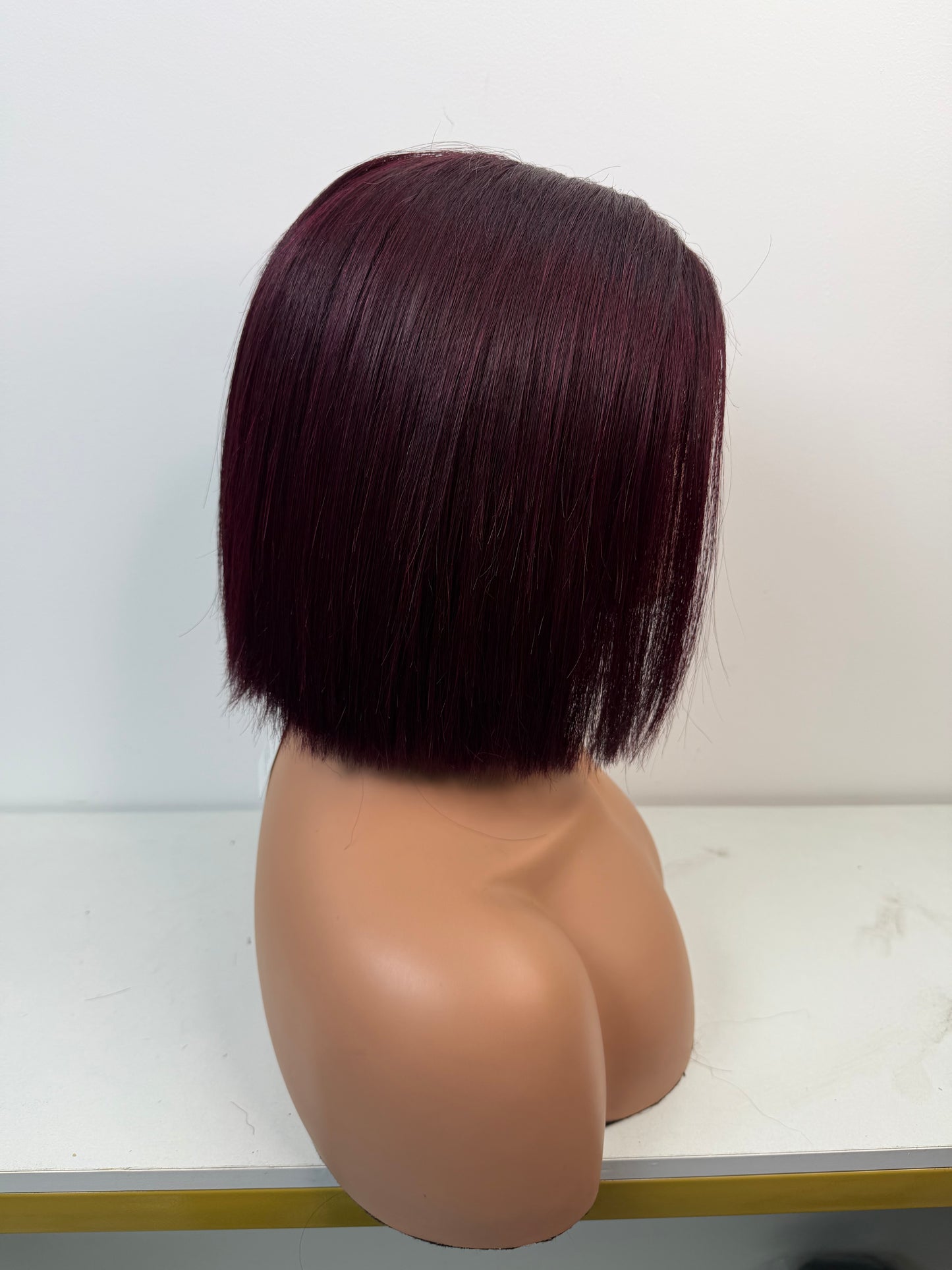 5*5 Bob Wig Transparent Lace 100% Human Hair Pre Plucked Bob Burgundy Color 8 Inch