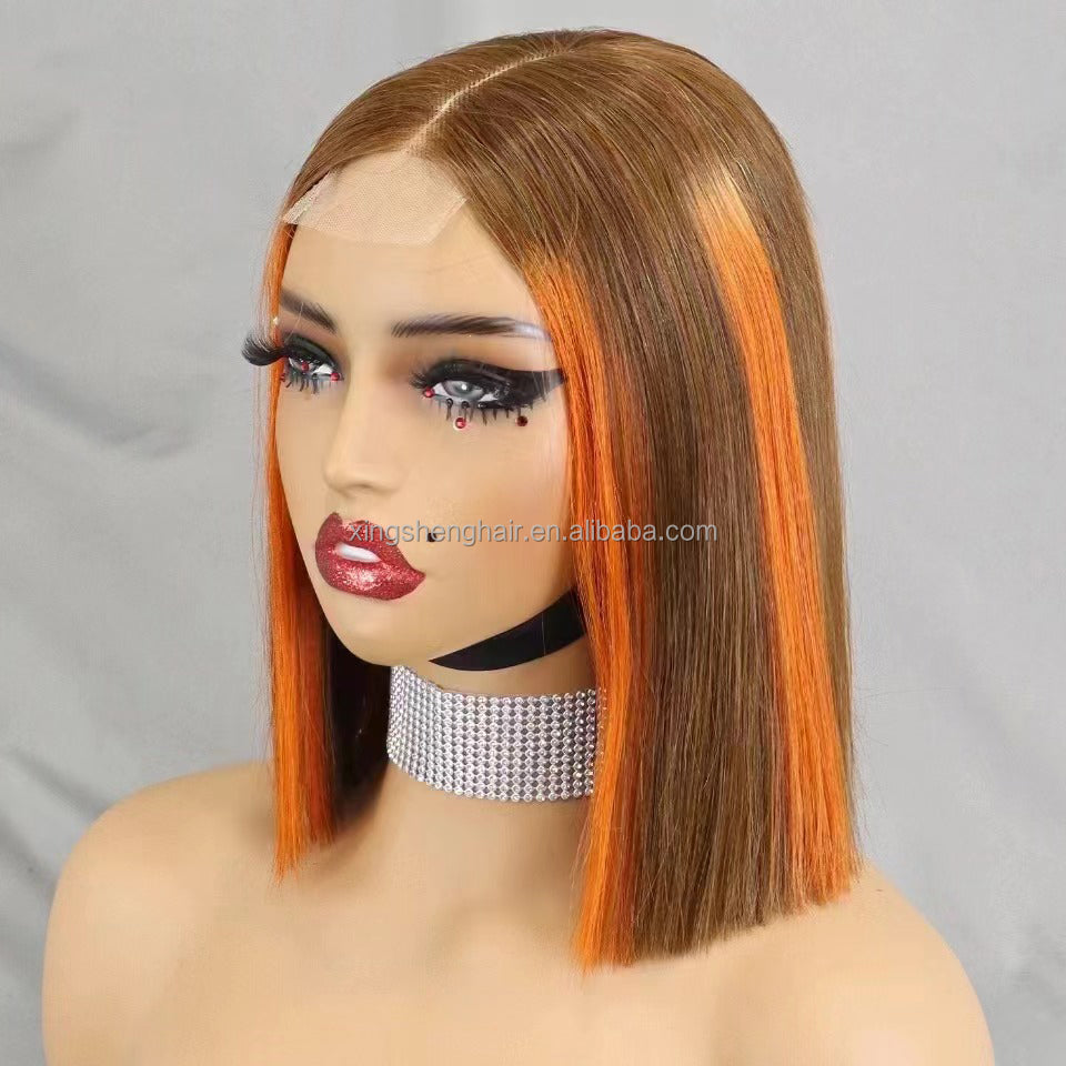 2×6 Lace  P4/350 Color Human Hair  Bob Wig