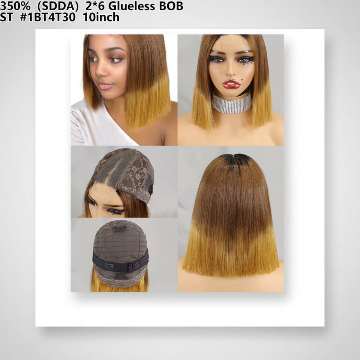2×6 Lace #1BT4T30 Human Hair Bob Wig