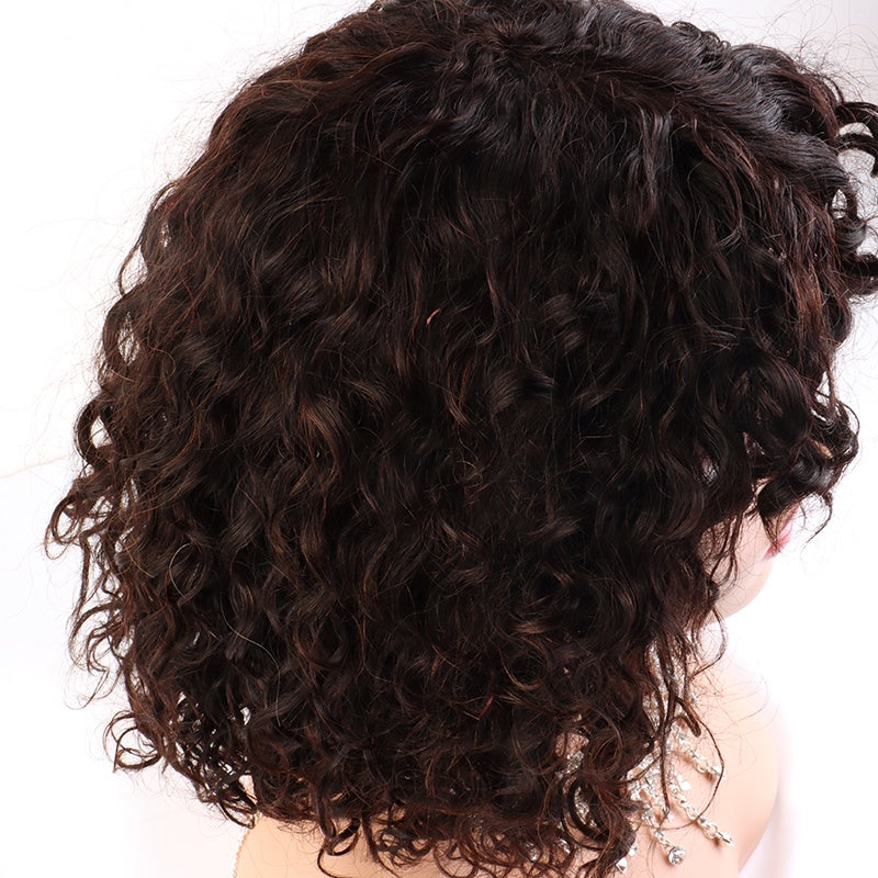 Brazlian human Hair Natural Color Machine Made Curly Bob Wig