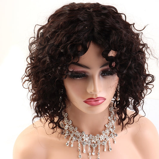 Brazlian human Hair Natural Color Machine Made Curly Bob Wig