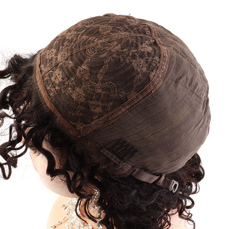 Brazlian human Hair Natural Color Machine Made Curly Bob Wig
