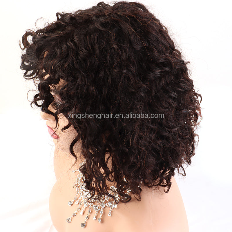 Brazlian human Hair Natural Color Machine Made Curly Bob Wig