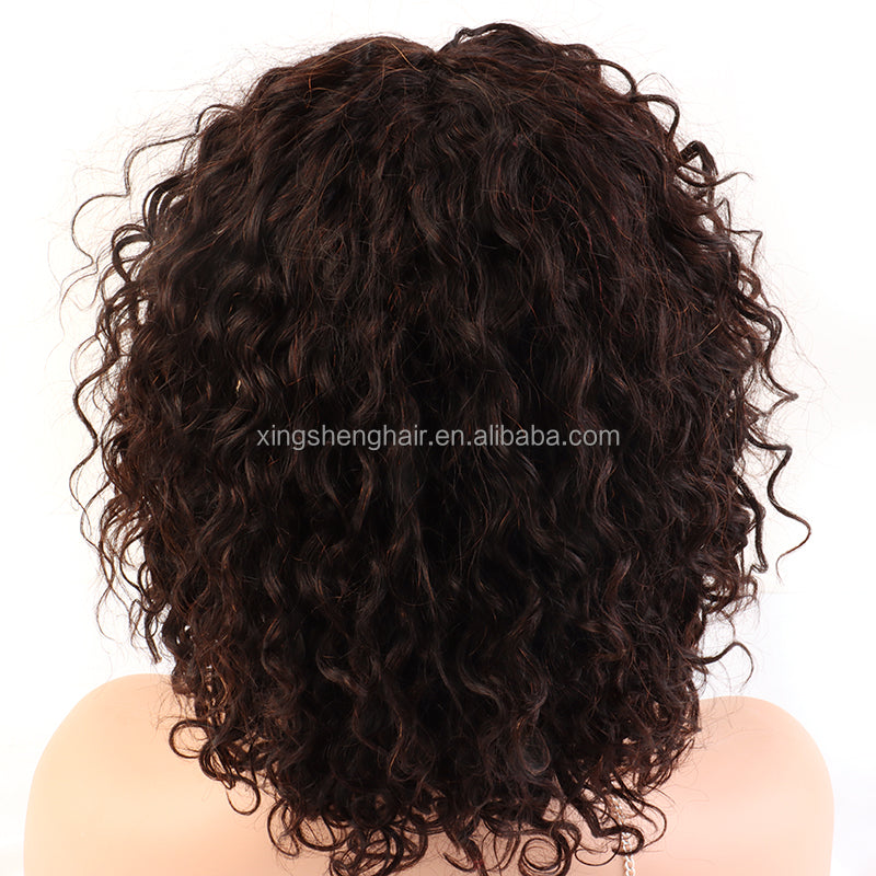 Brazlian human Hair Natural Color Machine Made Curly Bob Wig