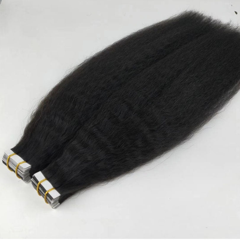 Natural Black Tape in Hair Kinky Straight Tape Extensions for Women Kinky Straight Human Hair Kinky Straight Bundles