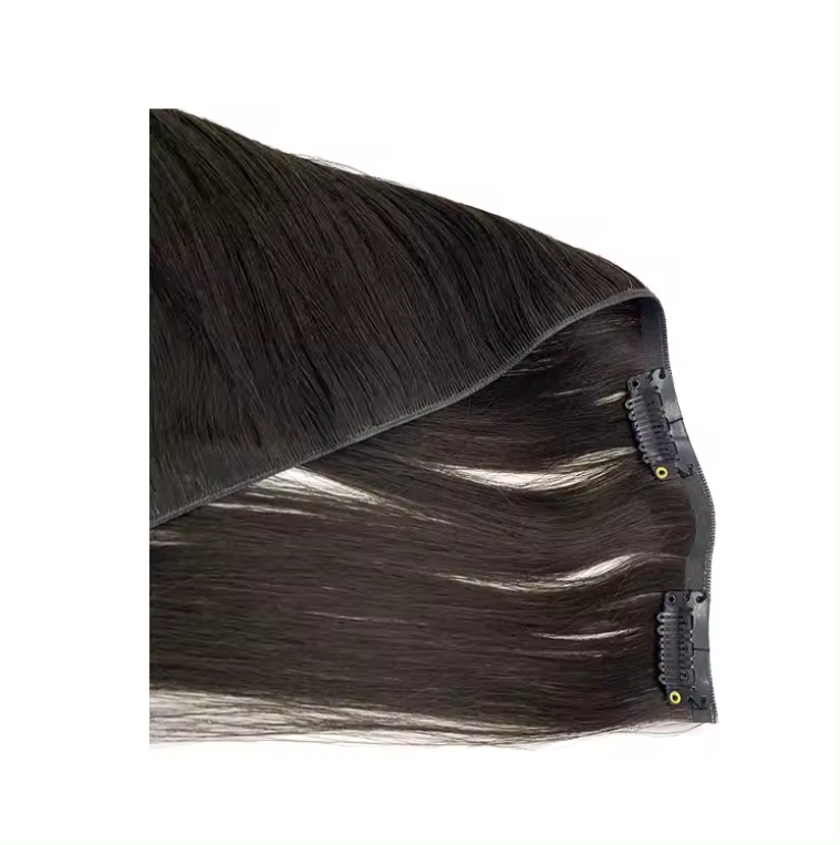 Clip-In Jet Black Straight Brazilian Remy Hair Extensions Double Weft, 100% Real Human Hair