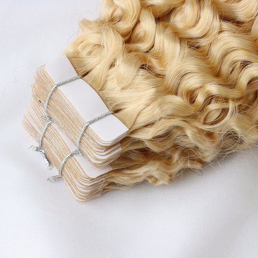 Tape in Hair Extensions Human Hair #613 Women Seamless Kinky Curly Tape on Hair Extensions with Invisible Tape Attached Semi Permanent Tape on Natural Hair