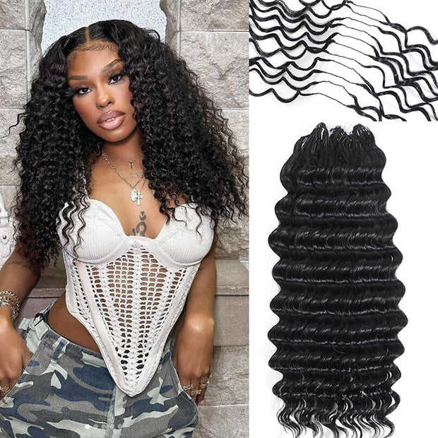 Deep Wave Feather Crochet Hair Extension 100% Remy Human Hair 14-26 Inch