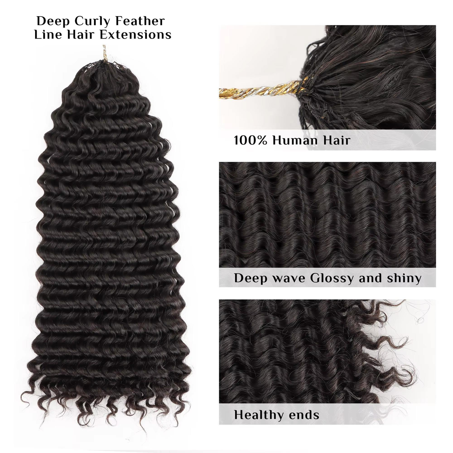 Deep Wave Feather Crochet Hair Extension 100% Remy Human Hair 14-26 Inch