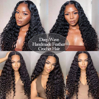 Deep Wave Feather Crochet Hair Extension 100% Remy Human Hair 14-26 Inch