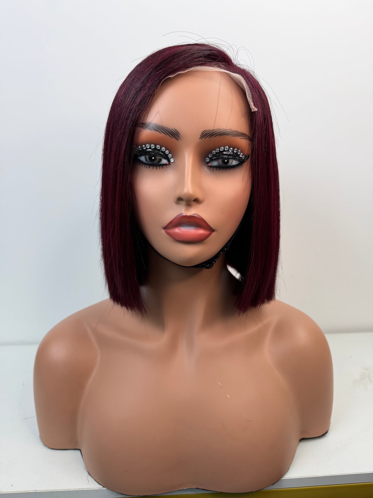 5*5 Bob Wig Transparent Lace 100% Human Hair Pre Plucked Bob Burgundy Color 8 Inch