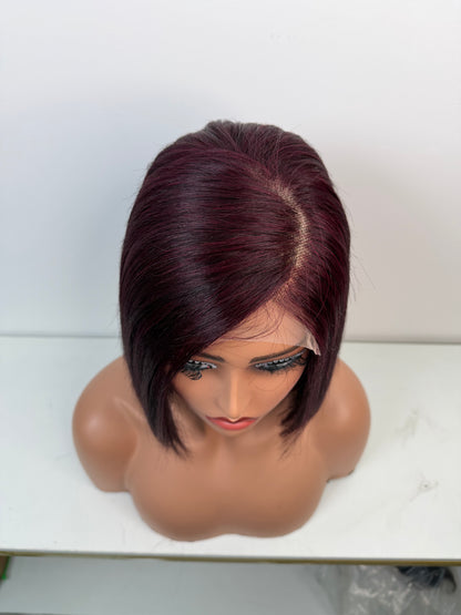 5*5 Bob Wig Transparent Lace 100% Human Hair Pre Plucked Bob Burgundy Color 8 Inch
