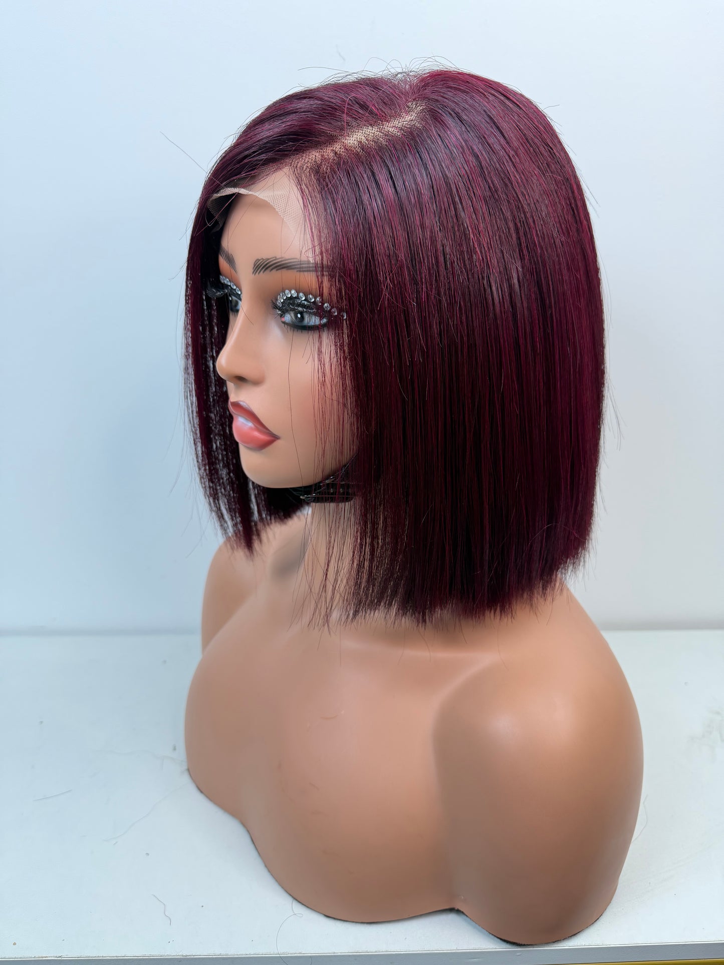 5*5 Bob Wig Transparent Lace 100% Human Hair Pre Plucked Bob Burgundy Color 8 Inch