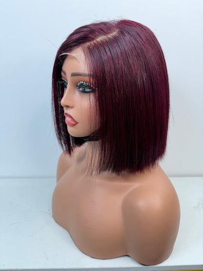 5*5 Bob Wig Transparent Lace 100% Human Hair Pre Plucked Bob Burgundy Color 8 Inch