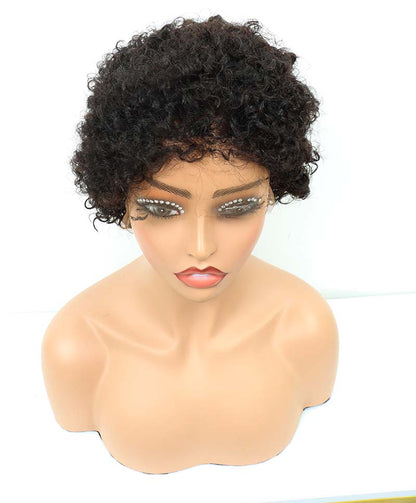 5*5 HD Lace Human Hair Wig Chioma Pixie Curly Wig Natural Color