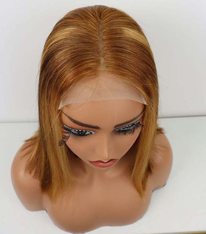 4*4 Lace Closure Bob Wig #P4/27 12Inches Premium Quality 100% Human Hair