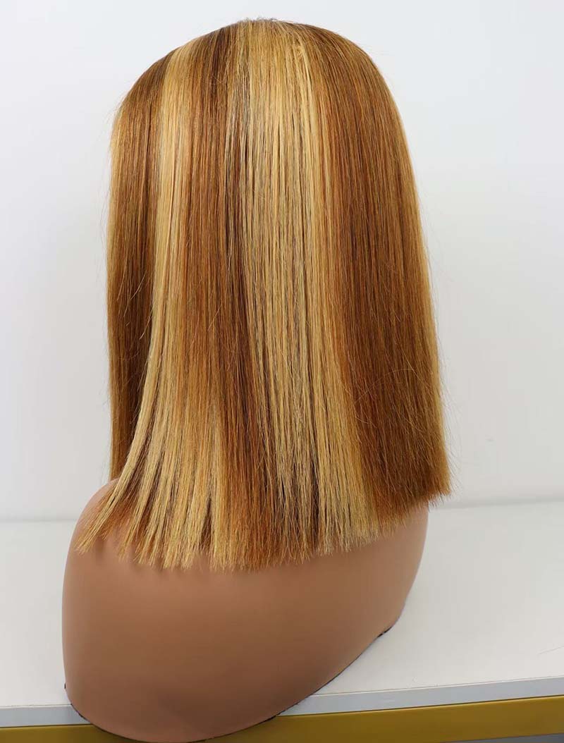 4*4 Lace Closure Bob Wig #P4/27 12Inches Premium Quality 100% Human Hair