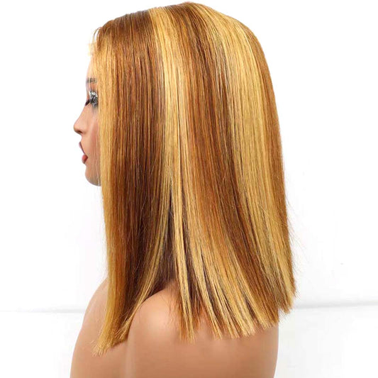 4*4 Lace Closure Bob Wig #P4/27 12Inches Premium Quality 100% Human Hair