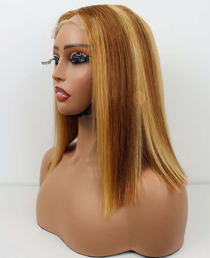 4*4 Lace Closure Bob Wig #P4/27 12Inches Premium Quality 100% Human Hair