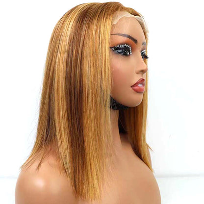 4*4 Lace Closure Bob Wig #P4/27 12Inches Premium Quality 100% Human Hair