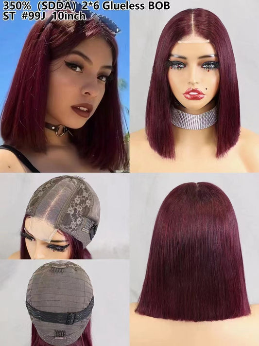 2x6 lace closure   #99J  human hair Bob wig