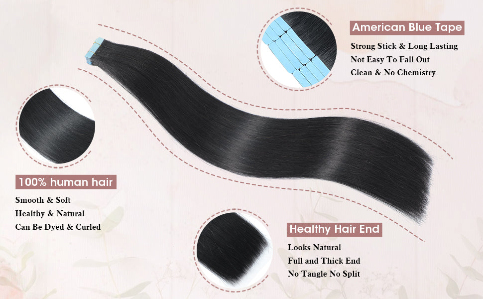 100% real human Tape in hair Extension