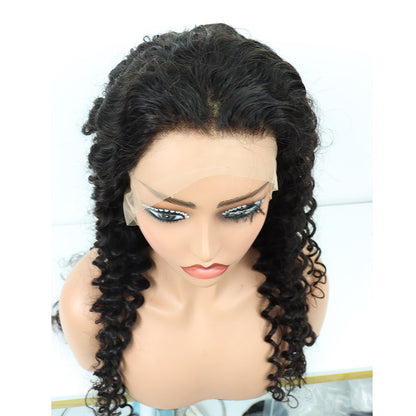 13x4 Deep Curly Lace Frontal Wigs Natural Black Transparent Lace