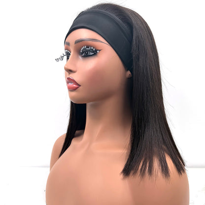 12Inches Headband Bob Wig Raw Human Hair Straight Hair