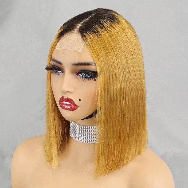 2×6 Lace #1BT30  Human Hair Bob Wig