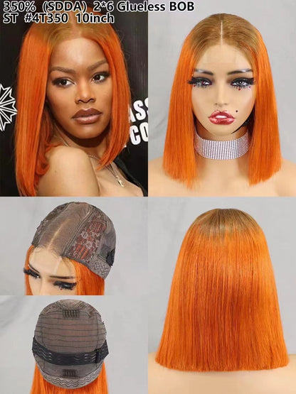 2×6Lace  #4T350  Human Hair Bob Wig