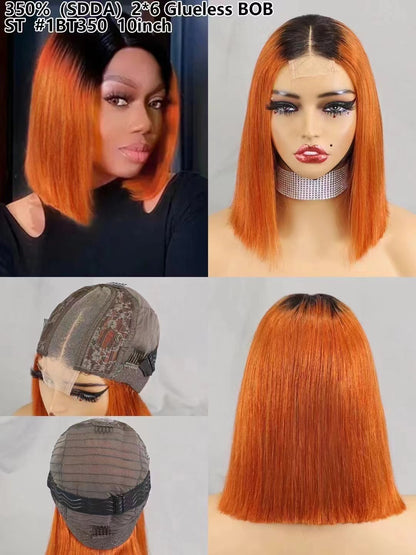 2×6 Lace #1BT350  Human Hair Bob Wig