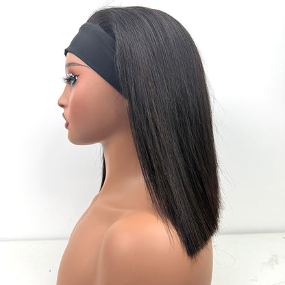 12Inches Headband Bob Wig Raw Human Hair Straight Hair