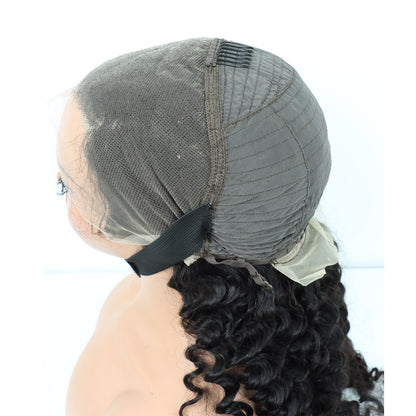 13x4 Deep Curly Lace Frontal Wigs Natural Black Transparent Lace