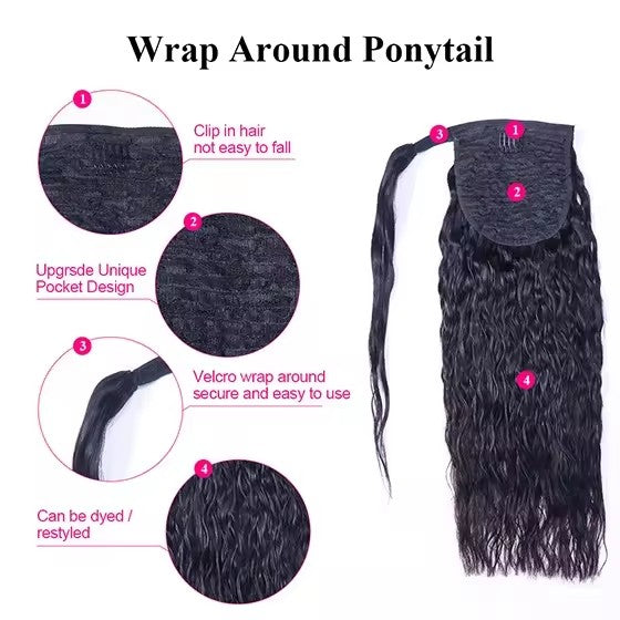 wrap around kinky straight hair ponytail