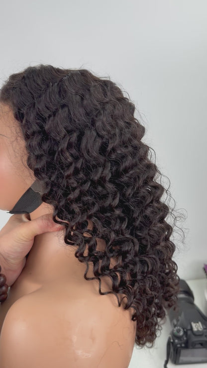 13x4 Deep Curly Lace Frontal Wigs Natural Black Transparent Lace
