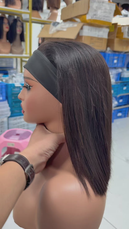 12Inches Headband Bob Wig Raw Human Hair Straight Hair