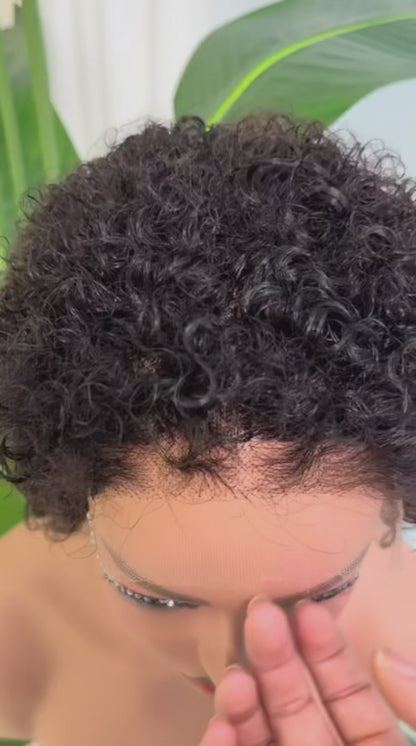 5*5 HD Lace Human Hair Wig Chioma Pixie Curly Wig Natural Color