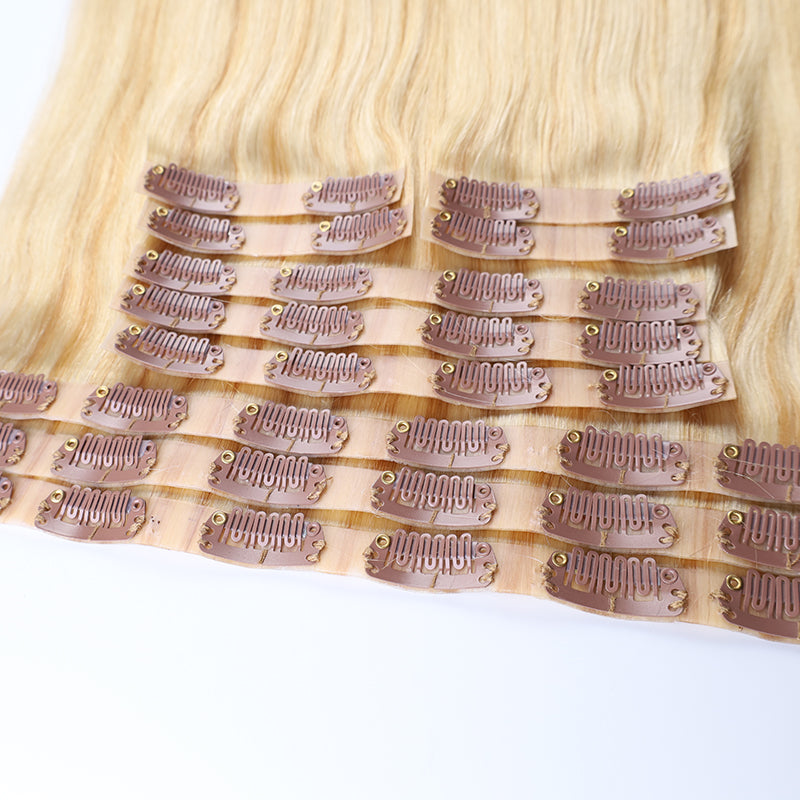 Oceane hair PU Seamless Clip In Platinum Blonde Silky Brazilian Remy Human Hair Extension(#27/613)
